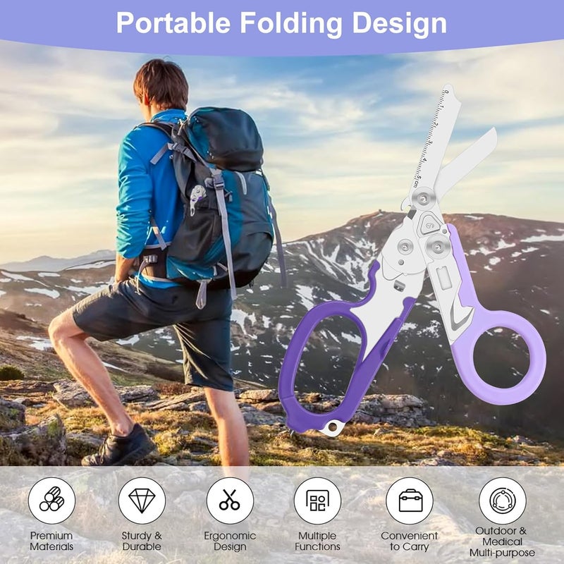 Lemasa 6-in-1 Heavy-Duty Emergency,trauma shears, Folding Retractable Emergency Shears, Outdoor Camping Tools, Seat Belt Cutter, Oxygen Cylinder Wrench, Complimentary Adjustable Wrench (Purple) - Image 4